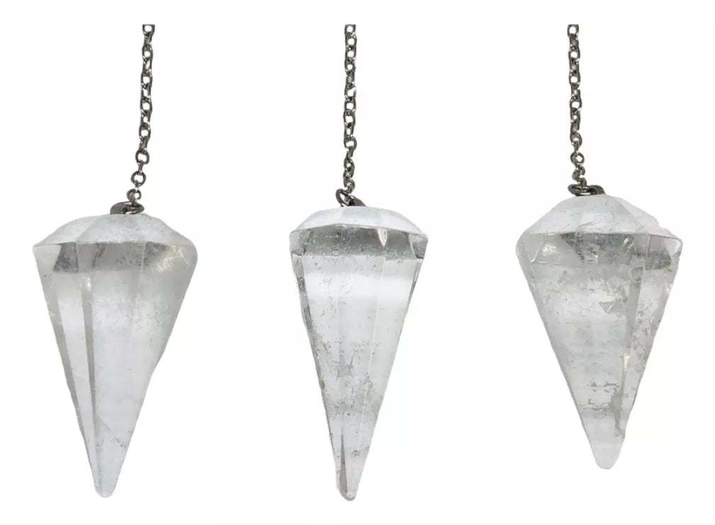 Pêndulo Natural Facetado De Cristal Radiestesia E Reiki