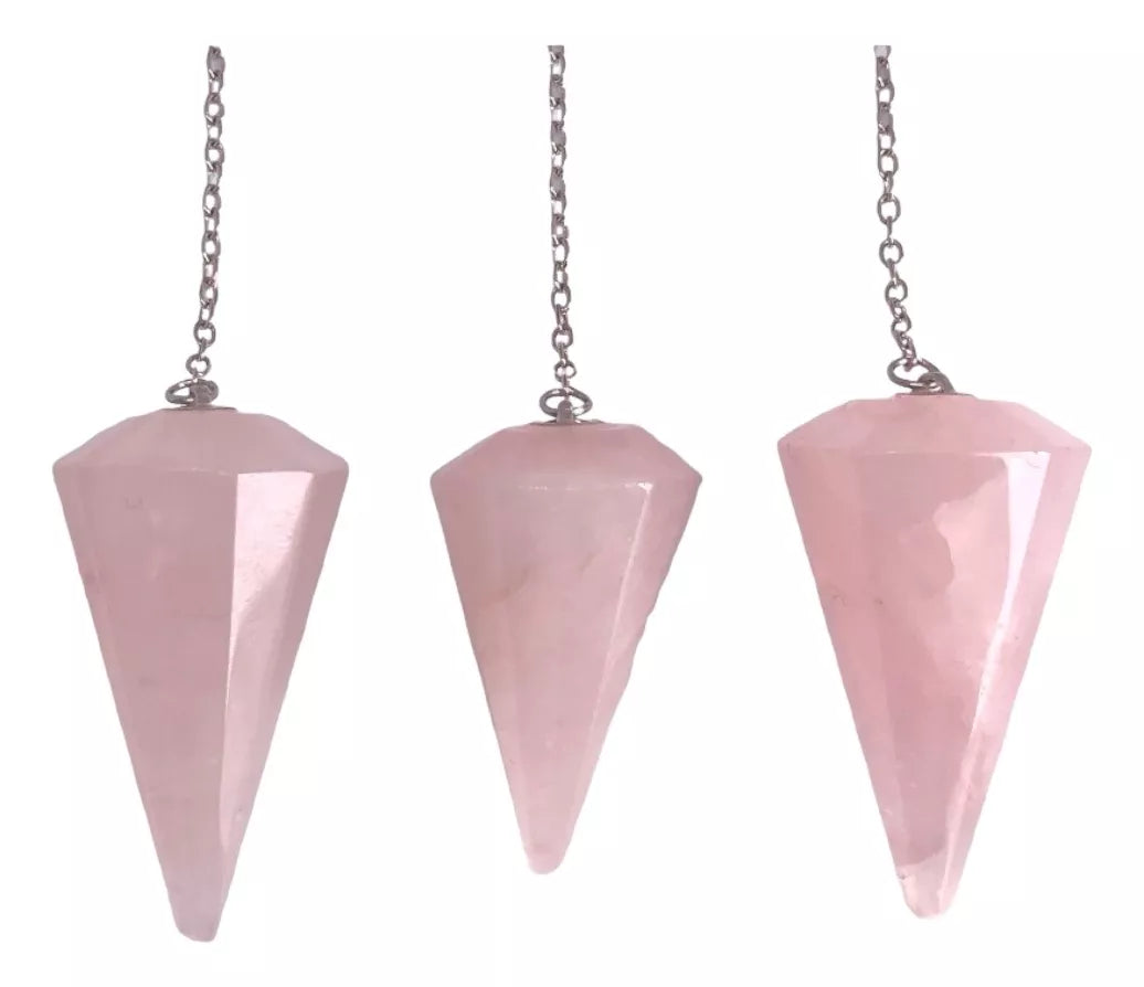 Pêndulo Natural Facetado Quartzo Rosa - Radiestesia E Reiki