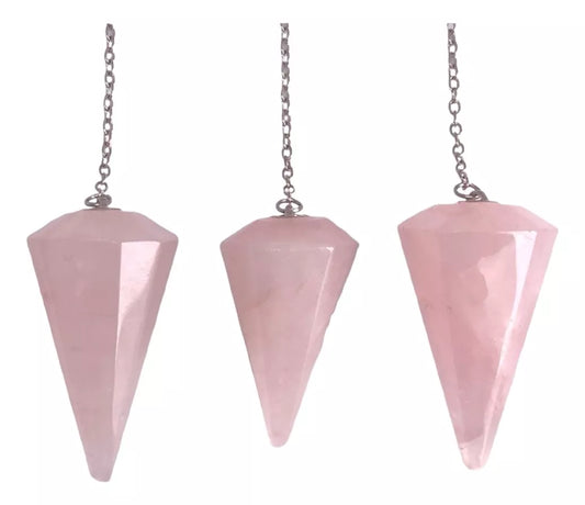 Pêndulo Natural Facetado Quartzo Rosa - Radiestesia E Reiki